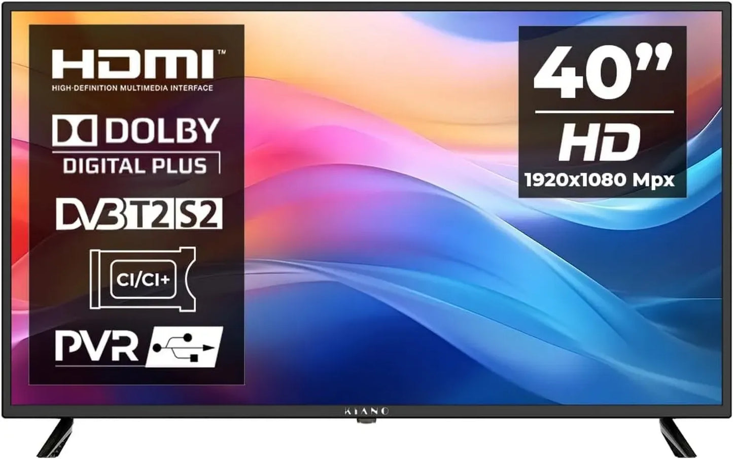 TV LED 40 pouces KIANO Slim, Full HD, Grand angle 176°, Audio Stéréo, Support VESA - Noir