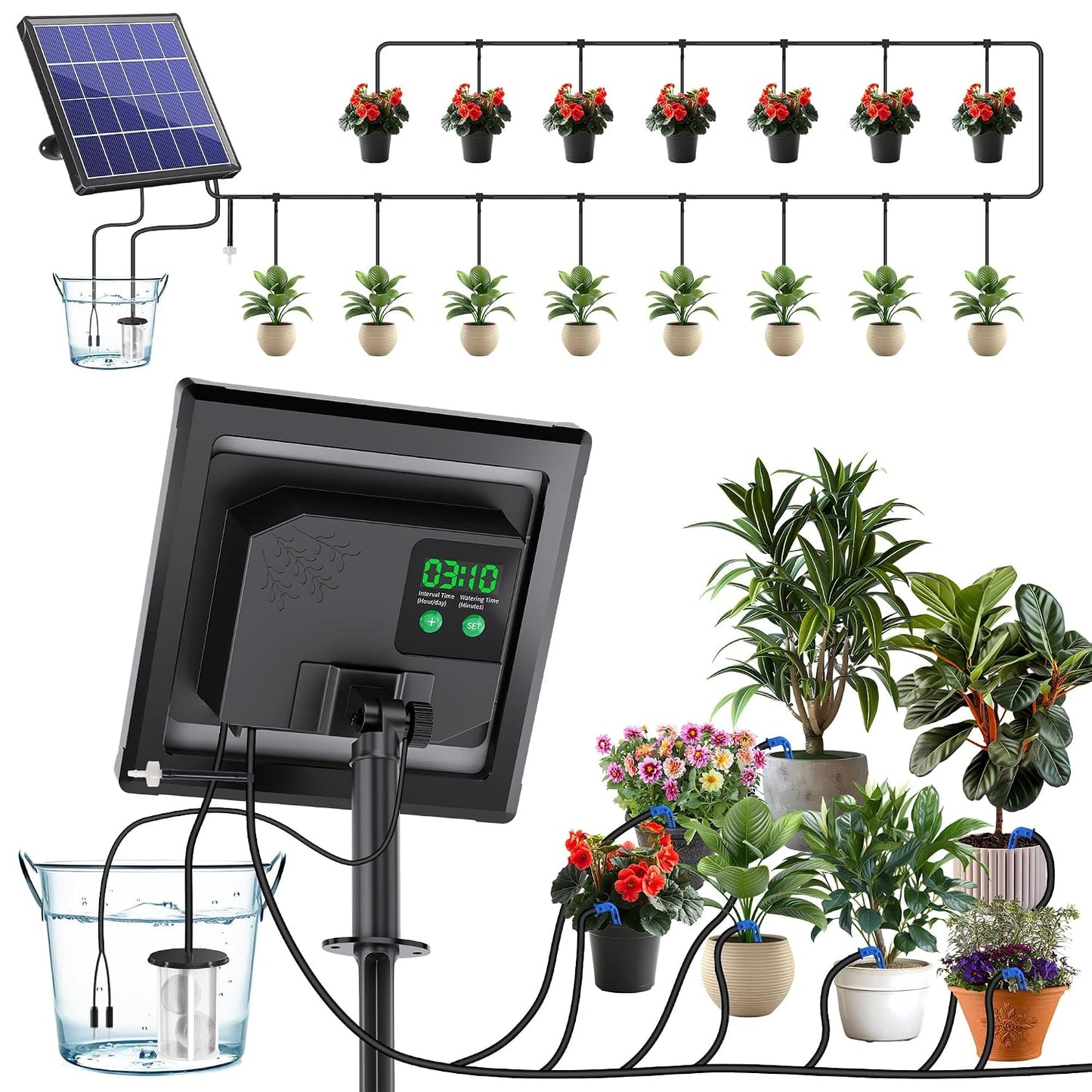 Kit d'arrosage goutte à goutte: 20 pots, 15 m, 2, 5 W