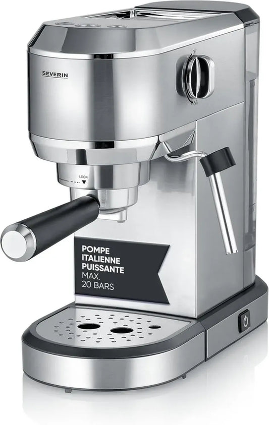 SEVERIN Machine à Espresso avec Pompe 20 Bars, Mousseur à Lait, Réservoir 1L, Acier Inoxydable, KA 5997