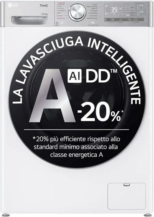 Lave-Linge Séchant Inverter LG 13/7 kg avec AI DD et TurboWash 360, Blanc