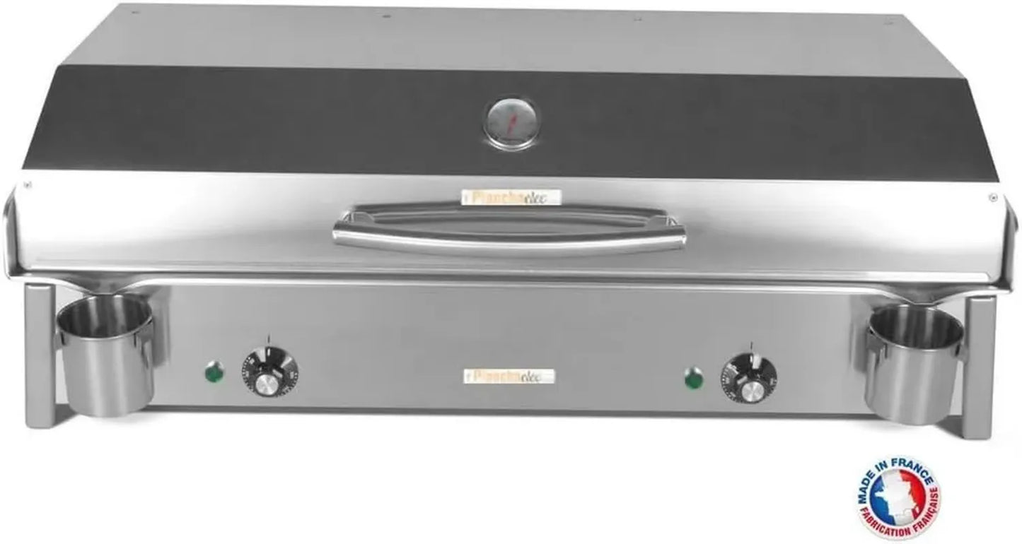 Plancha Électrique Anthea 3600W avec Couvercle et Accessoires - Inox - Thermostat Ajustable - Jusqu'à 16 Convives - Fabrication Française - 87x43x25 cm