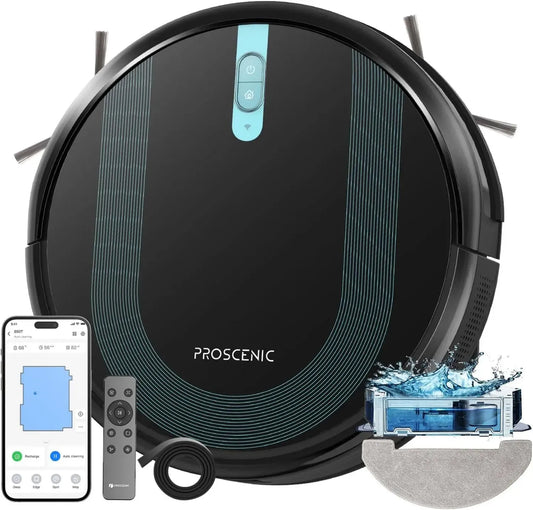Proscenic 850T Robot Aspirateur Laveur 3000Pa avec Commande Vocale et APP, 120 min d'Autonomie, Silencieux et Ultra-Mince, Idéal pour Tapis et Sols Durs