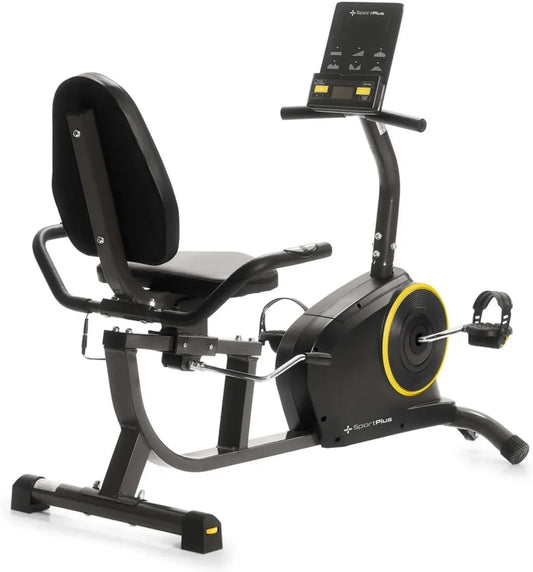 Vélo d'Appartement Allongé SportPlus 2022, Compatibilité Application, 24 Niveaux et 6 Programmes, Écran Intégré, Support Tablette, Jusqu'à 110 kg