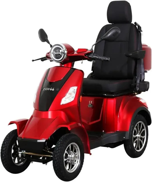 Scooter de Mobilité Électrique à 4 Roues pour Seniors et PMR, Confort Optimal et Sécurité - Modèle RIDE66 RC60, Rouge avec Siège Capitaine