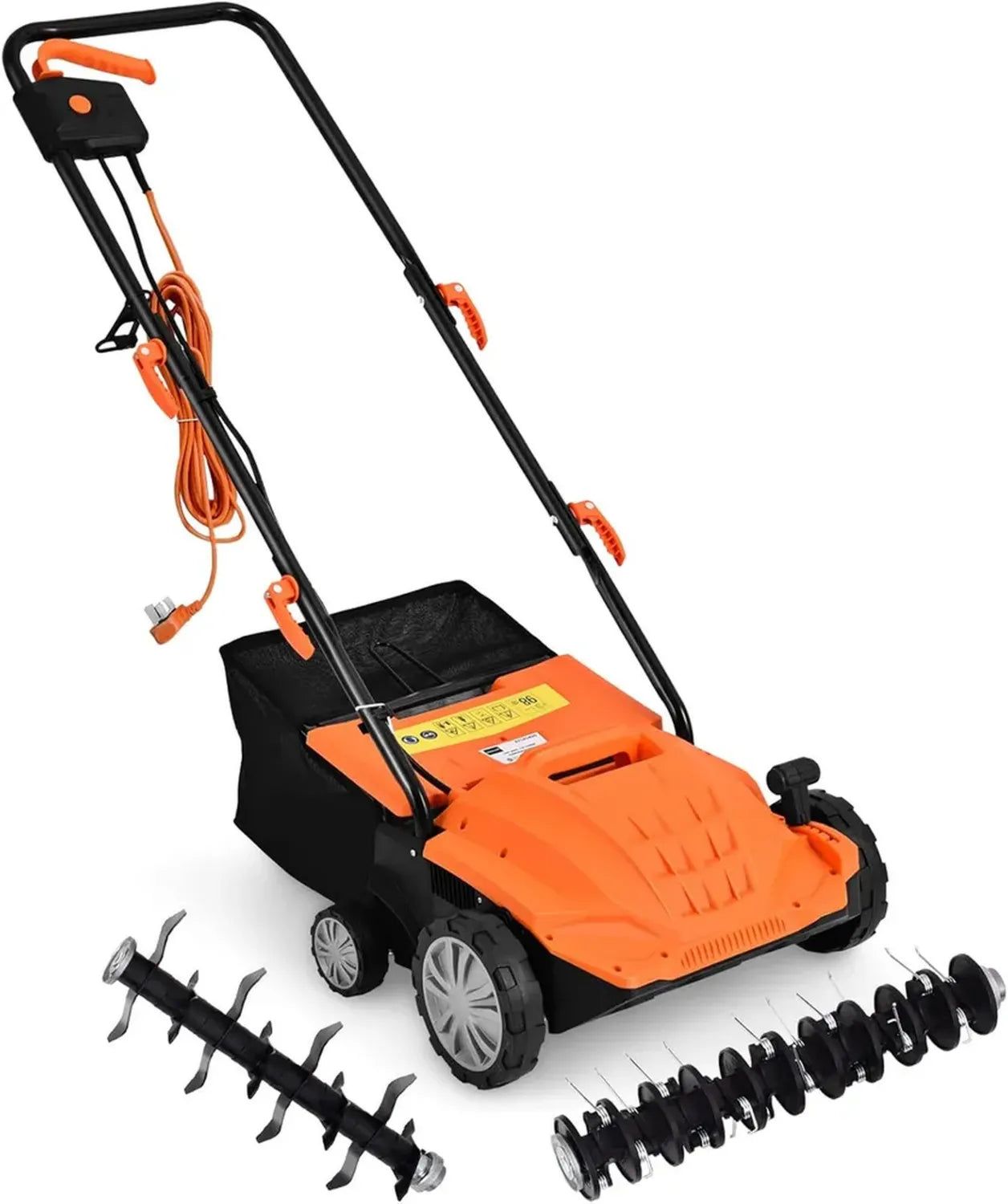 Scarificateur Aérateur Électrique 1500W pour Pelouse jusqu'à 300m² avec Sac de 30L, Réglage Profondeur et Sécurité, Orange