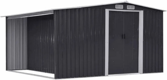 Abri de Jardin en Métal Gris avec Rangement Bois 10,29 m² - Acier Galvanisé